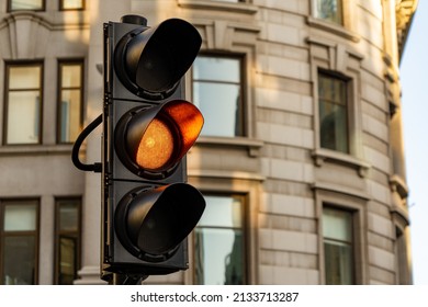 A traffic light on Amber