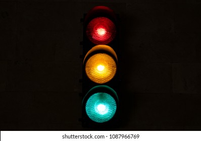 Traffic Light On Completely Dark Background Stock Photo 1087966769 ...