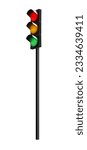 Traffic light with pole on white background