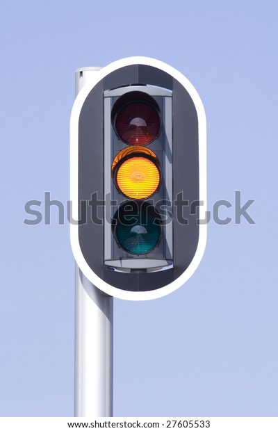 Traffic light showing\
yellow