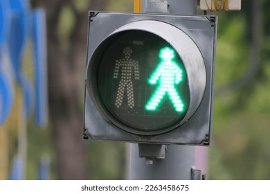 Traffic light and street crossing signs in Red and Amber and wallk and dont walk. 