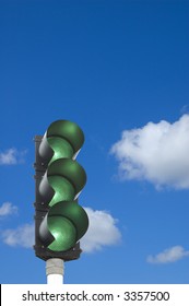 Traffic Lights - All Lights Green In Front Of Blue Sky