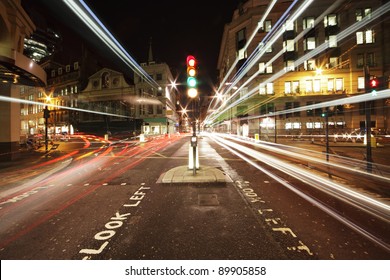 Traffic Lights In The Center Of London At Night