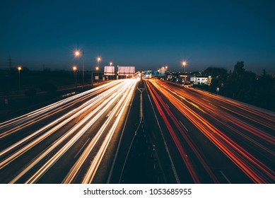 Traffic lights at night on road