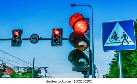 Traffic Lights Over Urban Intersection.