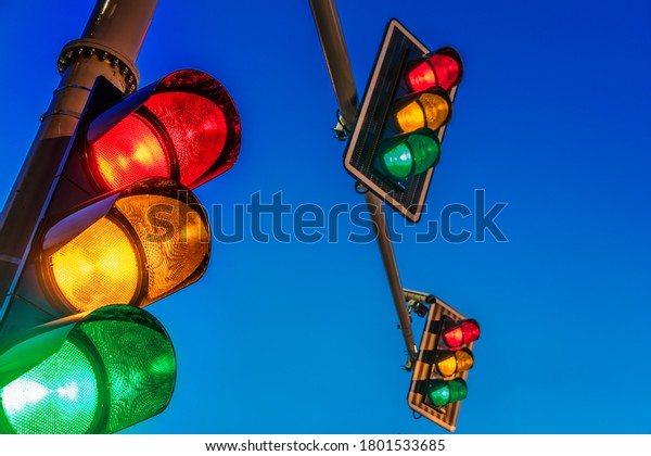 Traffic lights over urban
intersection.
