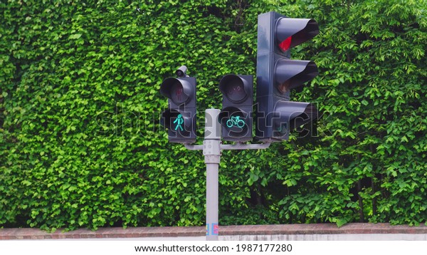Traffic Lights at Street Crossing for Pedestrians\
and Bikers