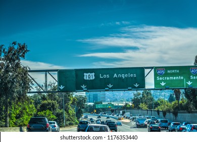 Traffic On 101 Hollywood Freeway In Los Angeles. Southern California, USA