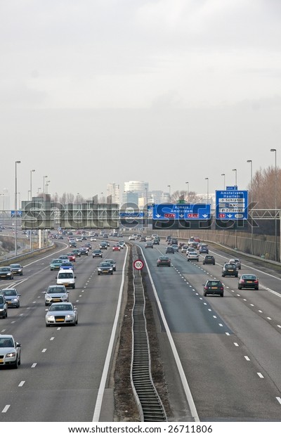Traffic on the famous A2 near Amsterdam in\
the Netherlands