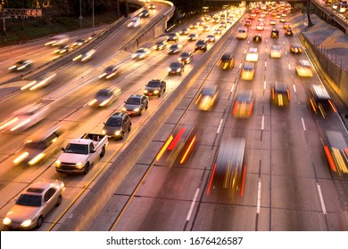 Traffic on Harbor Freeway, downtown Los Angeles, California, United States