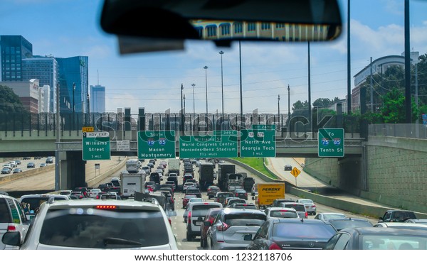 traffic on high way to Atlanta city ,Atlanta USA,\
travelling on August\
2018