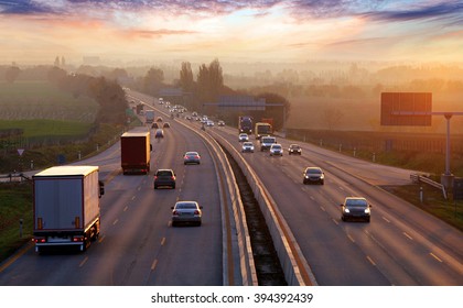 Traffic on highway with cars. - Shutterstock ID 394392439