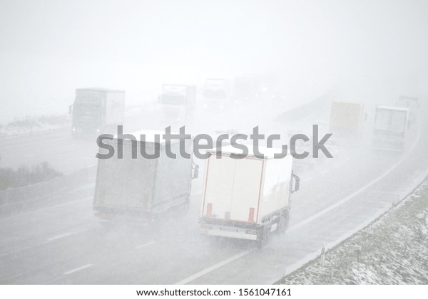 Traffic on a highway in\
winter