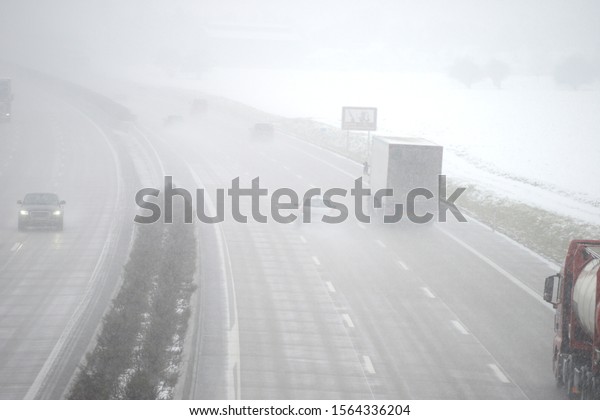 Traffic on the highway in\
winter