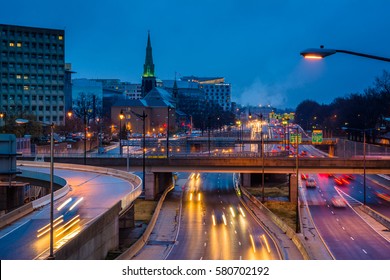 Traffic On I-395 At Night, In Washington, DC.