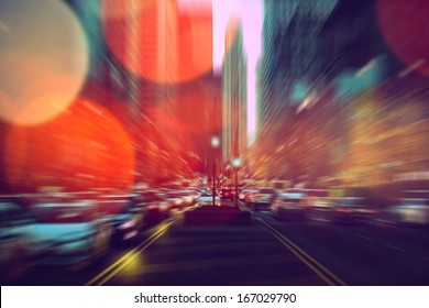 Traffic On Michigan Avenue In Chicago At Night.