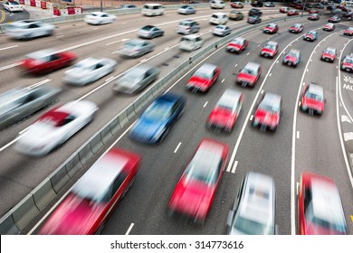 Traffic On Multiple Lane Highway With Motion Blur