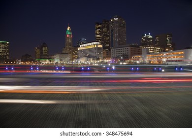 Traffic On The Rich Street Bridge In Columbus, Ohio During The Holiday Season