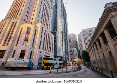 Traffic On The Street Of Hong Kong City. 11th Of December 2017.