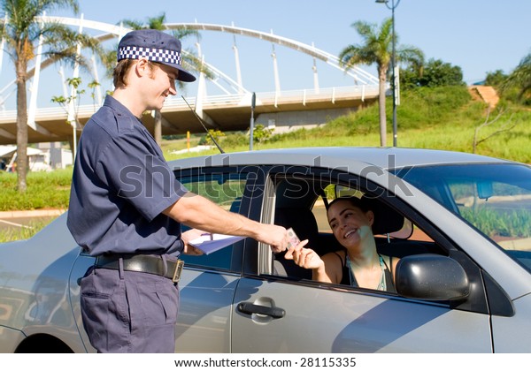 traffic police checking\
driver\'s license