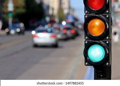 Traffic sign. Green traffic light. - Shutterstock ID 1497882455