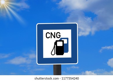 A Traffic Sign Indicating A CNG Gas Station