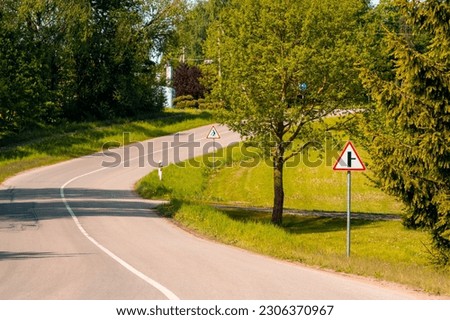 Traffic Sign Intersection Three-way Junction Road. Intersection with minor side-road on the right sign.