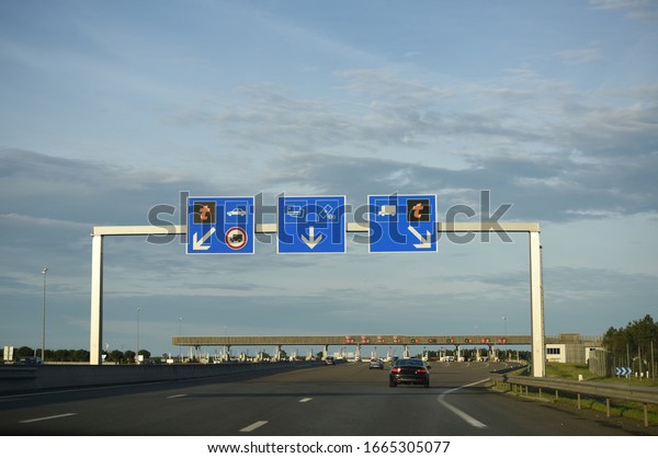 traffic sign on highway toll\
ticket