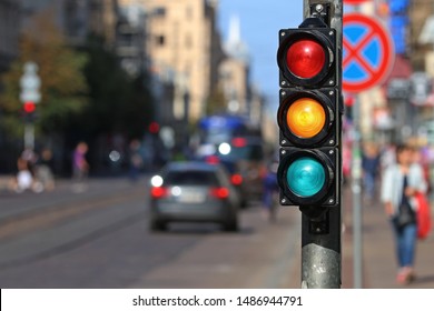 Traffic sign  on the metal  post. Green traffic light. - Shutterstock ID 1486944791