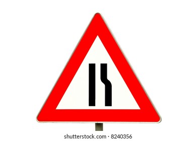 Traffic Sign Road Constriction Background Stock Photo 8240356 ...