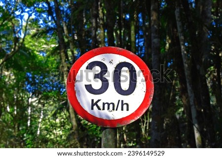 Traffic sign speed limit at 30 kilometers per hour on public park