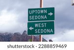 Traffic sign to Uptown Sedona and West Sedona.