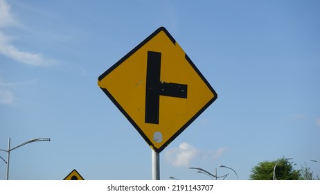 Traffic Sign, Warning Sign Road, Three Way Traffic Symbol