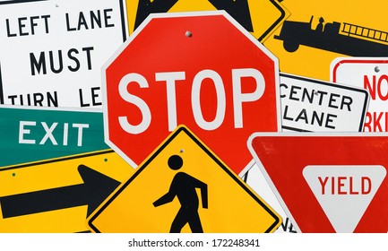 Traffic Signs: Compilation of Various Street Signs - Stop, Yield, Exit and More