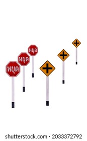 Traffic Signs Intelligent Warning Signs Intersection Stock Photo ...