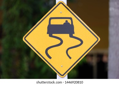 Traffic Signs Warning Slippery Roads Stock Photo 1446920810 | Shutterstock