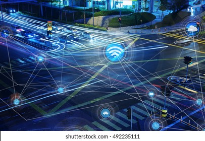 Traffict,vehicles, wireless communication network, internet of things, abstract image visual.
