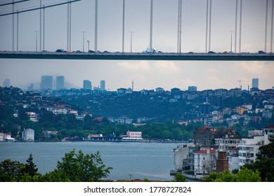 Trafic Jam On The Bridge During Cloudy Day In City