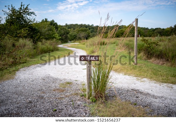 Trail ahead sign on hiking
path