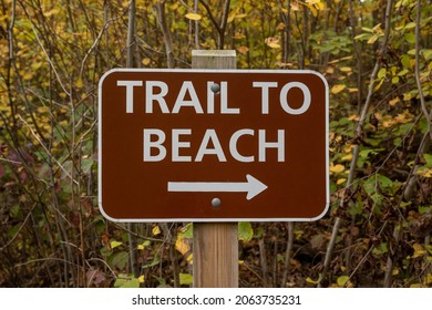 Trail to Beach Sign in Forest of Indiana Dunes National Park