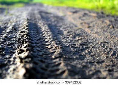 Trail Bike In The Muddy Road. 