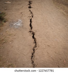 Trail Of Earthquake And Aftershock, Crack On The Ground, Soil Spilts.