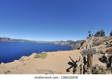 Trail Head Sign At Crater Lake National Park, Oregon, USA