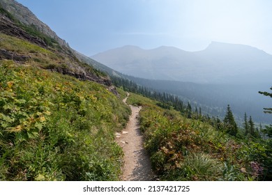 Trail To Iceberg Lake In Glacier National Park On A Hazy Day