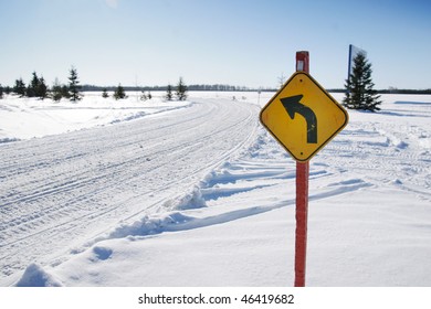 Trail Indication For Snow Mobile With Trail In Background