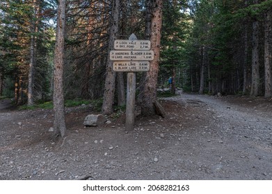 Trail Junction Sign In Rocky Mountain National Park