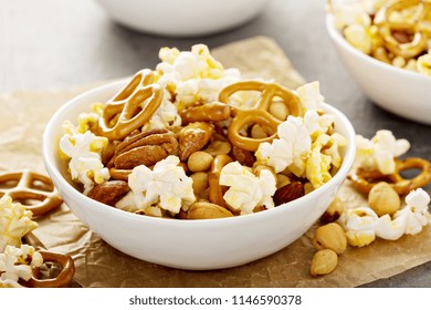 Trail Mix With Nuts, Popcorn And Pretzels