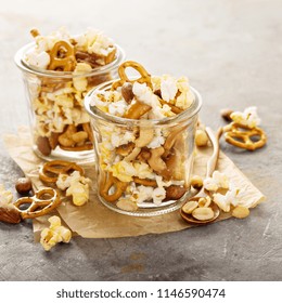 Trail Mix With Nuts, Popcorn And Pretzels