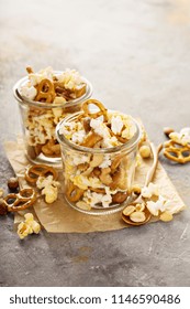 Trail Mix With Nuts, Popcorn And Pretzels