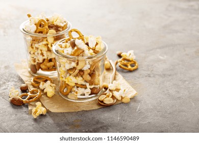 Trail Mix With Nuts, Popcorn And Pretzels